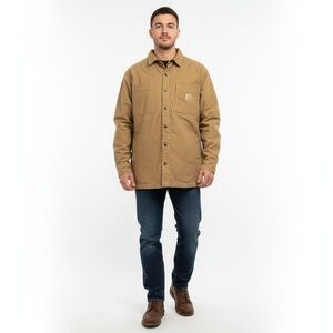 Carhartt Workwear Jacket Tan Brown Canvas Sherpa Lined Shirt Jacket Mens L‎